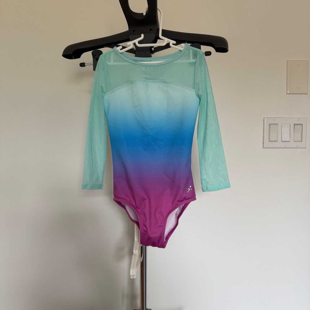 💜 🤸 NWOT GIRLS GYMNASTICS BODYSUIT size 7 - PURPLE TEAL BLUE